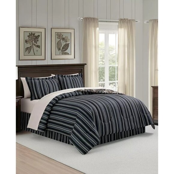 Isabella Fairfield Comforter Set 6PC Twin Comforter and Sheets Navy Damask $100 - Picture 8 of 8